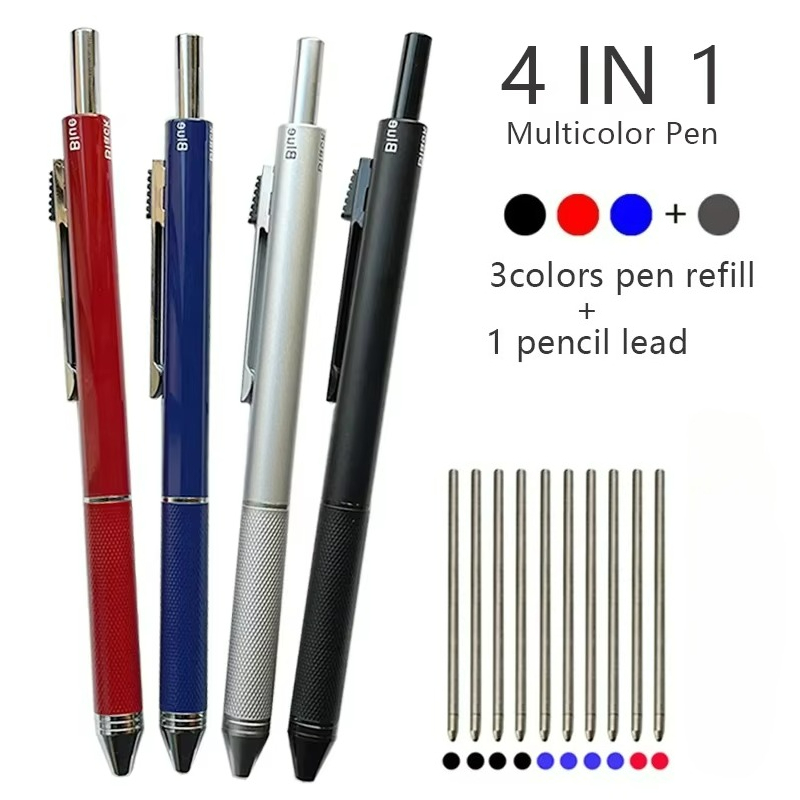 Bolígrafo multifuncional con Sensor de gravedad de Metal 4 en 1, bolígrafo Multicolor de negocios, lápiz automático, de papelería para oficina y escuela