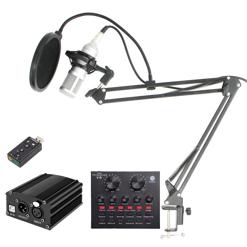 BM800 Condenser Microphone Kit Studio Microphone Vocal Recording KTV Karaoke Microphone Mic W/Stand For Computer Radio Singing
