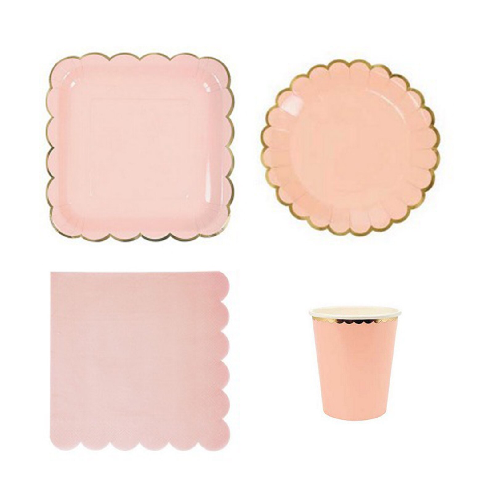 Servies voor het avondeten verjaardag feestdagen met servet eetkamer buiten picknick thuis wegwerpborden bruiloft feest papieren salade: Roze