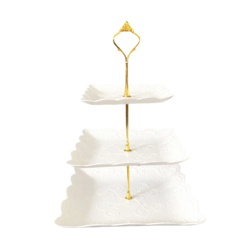 Detachable Cake Stand European Style 3 Tier Pastry Cupcake Fruit Plate Serving Dessert Holder Wedding Party Home Decor: Beige