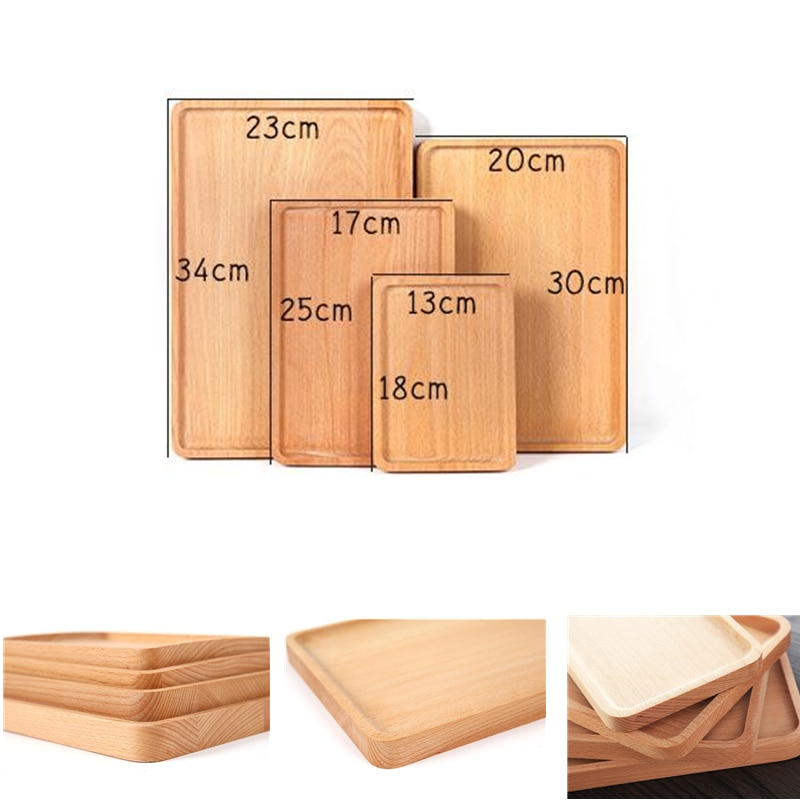 1pc Round Rectangular Wooden Tray Breakfast Food Dinner Dessert Tea Tray Wood Tray Family Kitchen Accessories Organizer