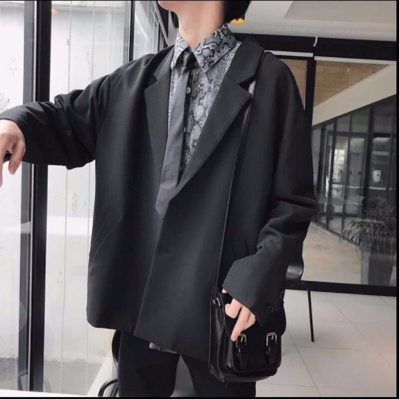 Traje pequeño Vintage para hombre, ropa de estilo coreano, chaqueta de estudiante que combina con todo, trajes informales holgados de manga larga: Black 8965 / XXL