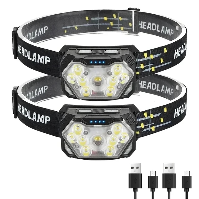 2000lm superklare pandelamper 9 led usb genopladelige bevægelsessensorer bærbare søgelamper til fiskeri camping udendørs