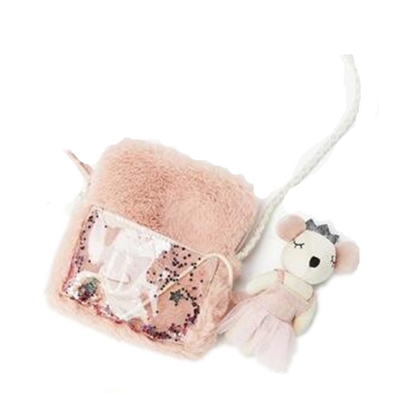 Borsa a tracolla per borsa per accessori per animali in pelliccia sintetica per bambini con orso morbido 2021 all&#39;ingrosso