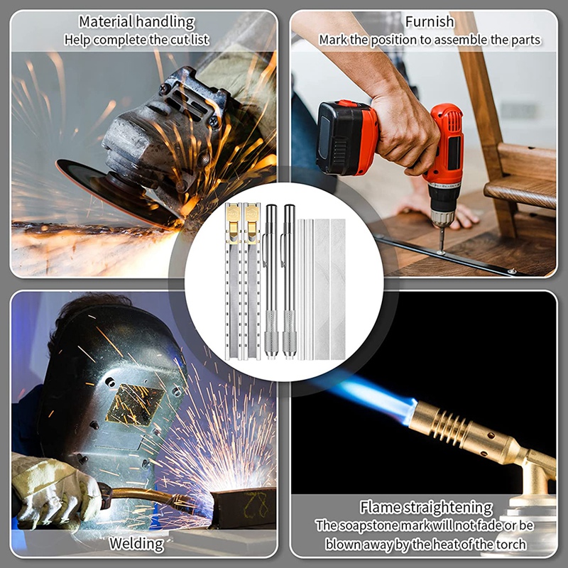 Soapstone Holder Soapstone Pencil Round Flat Aluminum Welding Tools Flat Soap Stone Markers Removable on Steel,Aluminum