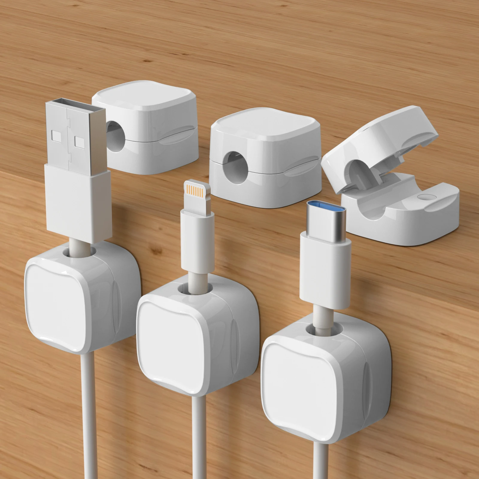 Organisateur de câbles, boîte de prise magnétique, enrouleur de câble en Silicone, Clips de gestion de câbles flexibles pour souris, écouteurs, câble de données de téléphone 6 pièces: WHITE