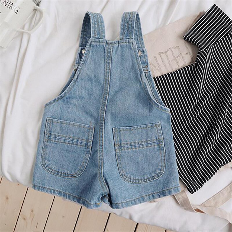 Menoea Summer Boys Girls Overalls Cotton Kids Strap Denim Shorts Teenager Girls Boys Denim Jeans Casual Trousers