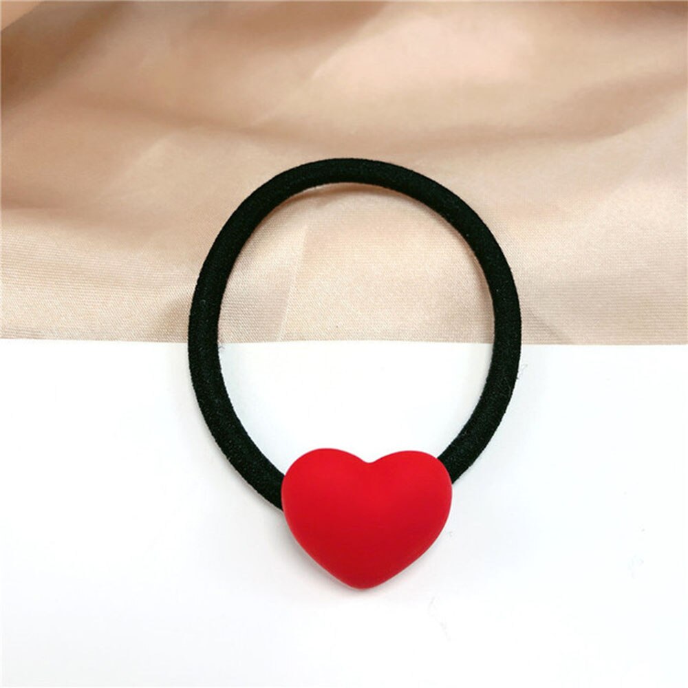 High Elastic Heart Pearl Round Shape Rubber Bands For Women Hair Band Kids Children Sweet Candy Color Hairbands Hair Accessories: Red