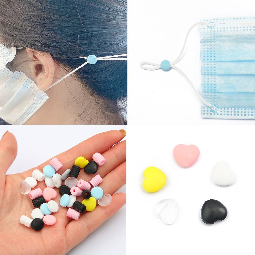 50Pcs Einstellbare Perlen Anti-slip Maske Schnalle Elastische Band Kappe Kunststoff Flache Spirale Schnalle Maske Stopper Ohr Schnur kordelzug Taste