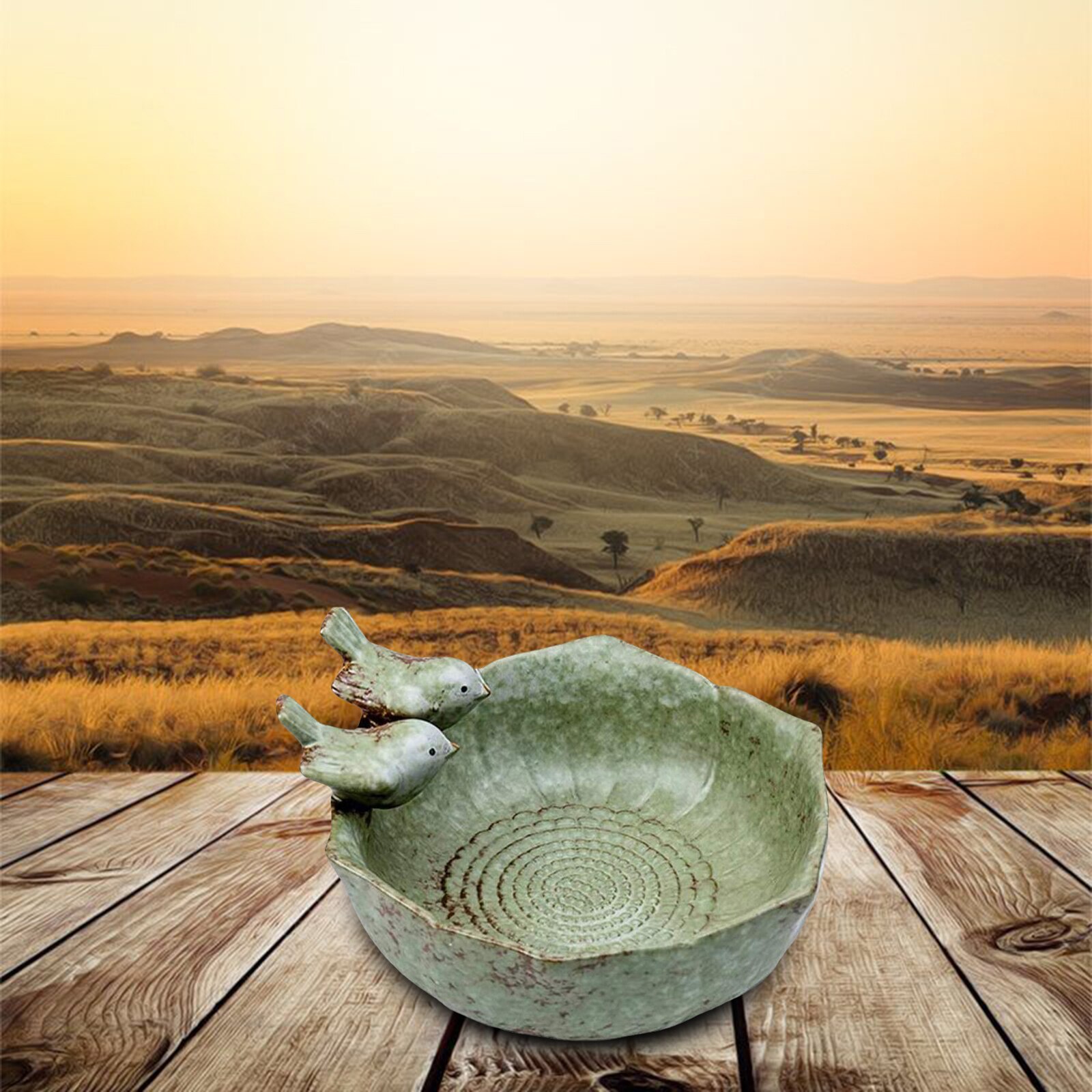 Retro Bird Bath Garden Decor Bird Feeder Statue Succulent Flower Pot Fruit Plate Home Furnishing Outdoor Decor