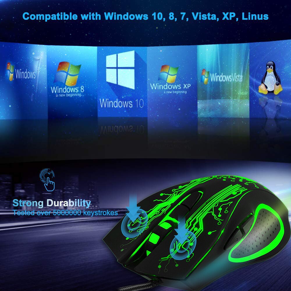 Gaming Mouse Computer Mouse Gamer 5000DPi Optical USB Ergonomic Mouse Silent Wired With Backlight Mause Game Mice For PC Laptop