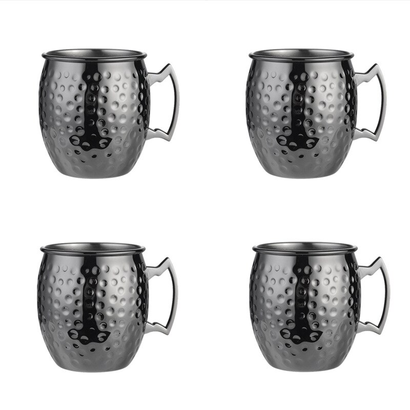 Tasse Mule de 550ml 18 onces moscou | Tasse en acier inoxydable martelée, plaqué cuivre, tasse de bière, tasse de café Bar, verres, directe: E-4Pcs