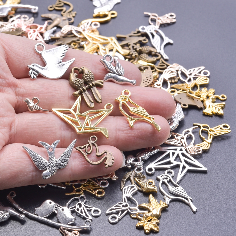 30 Uds. De dijes de animales de nota musical de avión de Metal de colores mezclados para fabricación de joyas, suministros DIY, pendientes, pulseras, accesorios, colgantes: Color oro puro