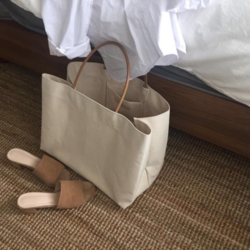 Bolso de compras grande, bolso de lona Jumbo informal blanco de verano, bolso de playa, bolso de hombro