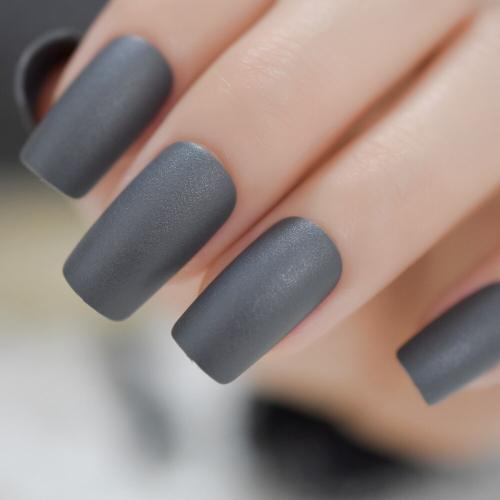 Medium Square Nail Art Tips Matte Plastic Artificial Fingernails Blue Simple Unique False Nails For Nail Art: L5121