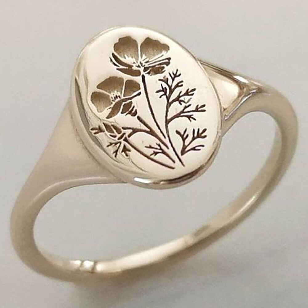 empfindlich Oval Wildblumen Ring zierlich Klassische und exquisit Druck aufbringen Blumen- Gänseblümchen Blume Ring für Frauen Kranz Hand-geschnitzt: 9