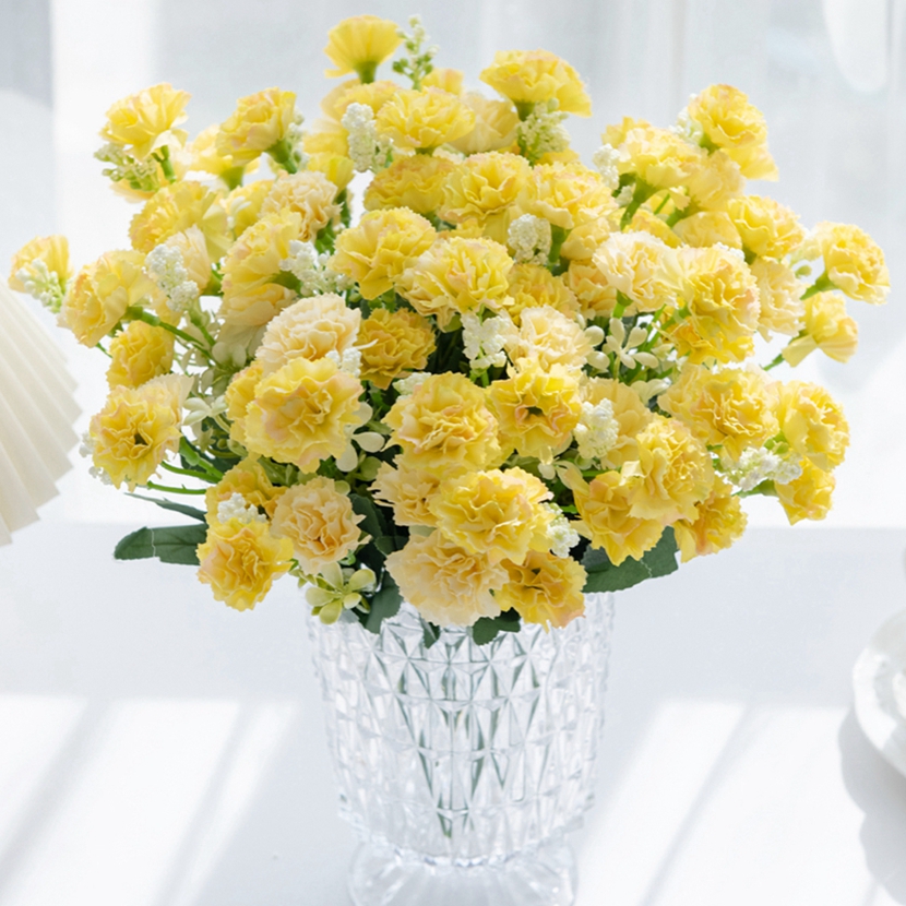 15 cabezas, flores artificiales, Clavel pequeño para Navidad, corona de costura para el hogar, artesanía, decoración de arco de boda, flor artificial