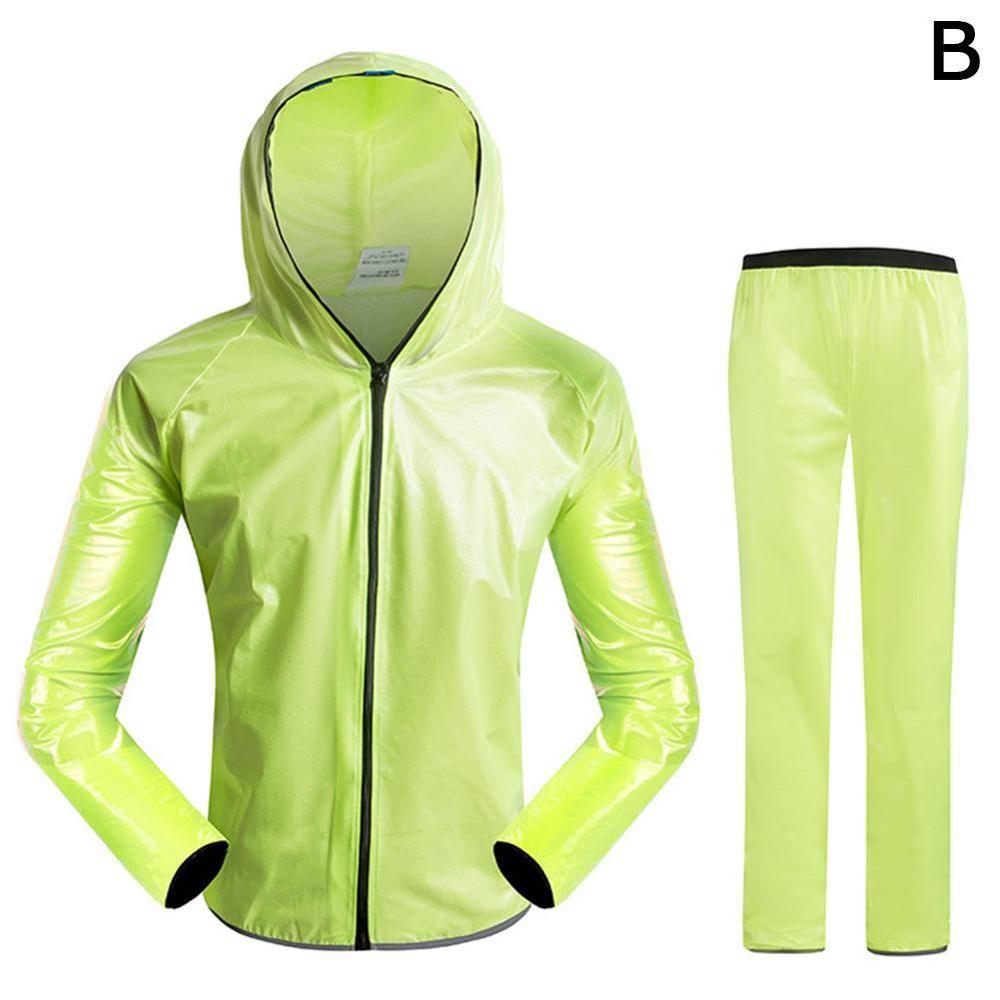 Tpu cykelkläder regnjacka unisex vattentät cykeljacka regntät mtb cykel vindkappa split poncho regnbyxa kostym: Grön / Xxl