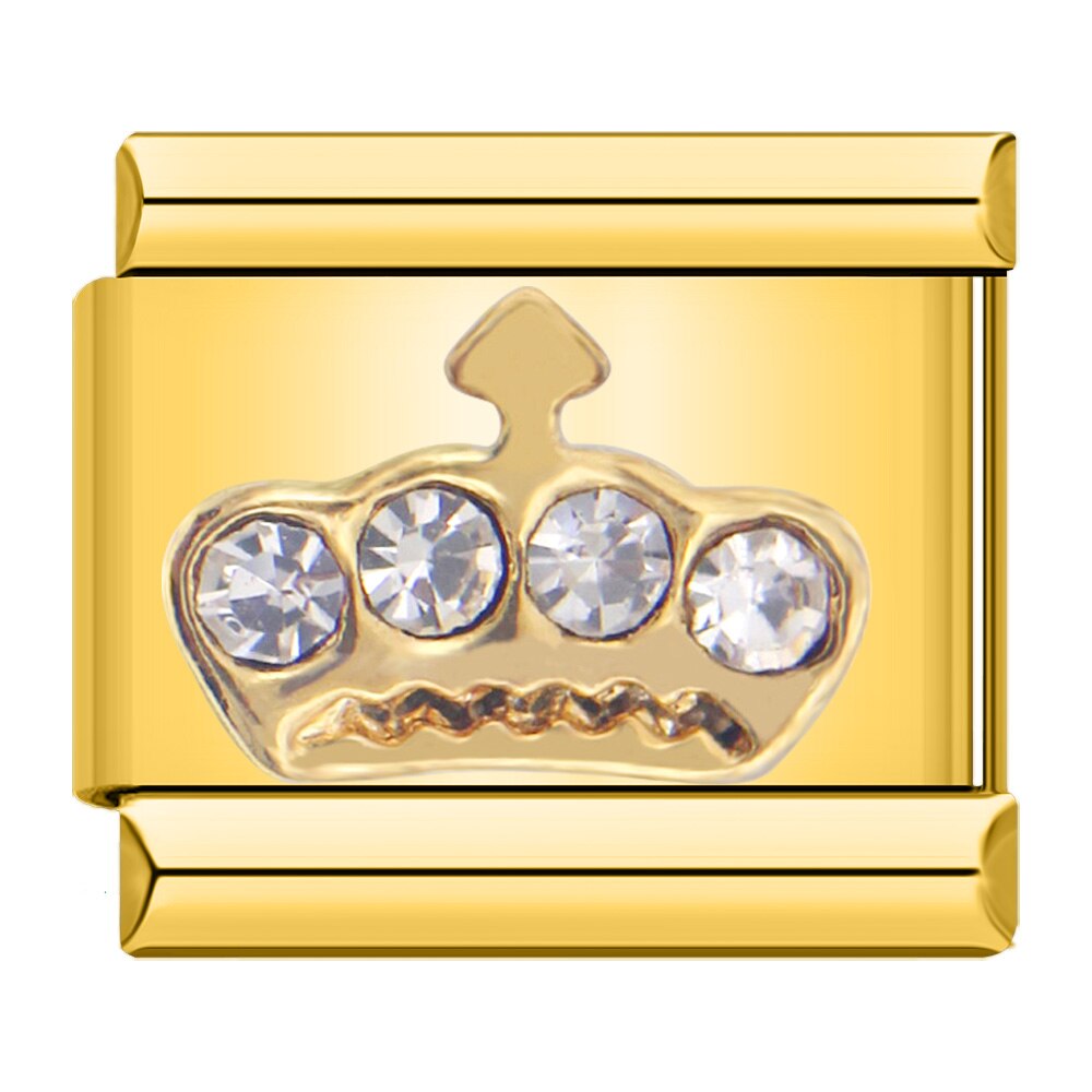 Hapiship moda popolare dolce corona ala stella rotonda CZ Charm link misura 9mm braccialetto in acciaio inossidabile fai da te fare gioielli DJ013: H