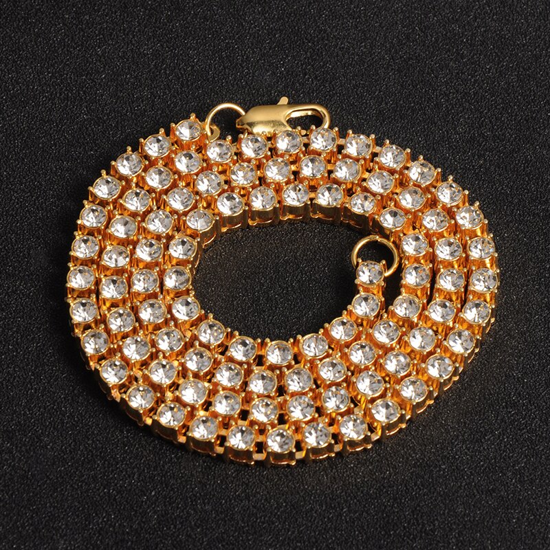 Hip Hop Iced Out 5MM Mens Kettingen 1 Rij Strass Choker Bling Crystal Tennis Ketting Voor Mannen Sieraden: Gold / 45cm(18inches)