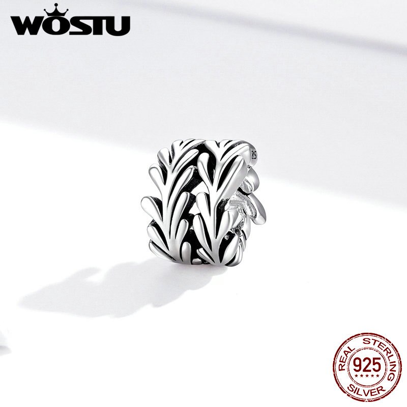 Wostu prata charme 100% 925 prata esterlina oceano algas encantos contas ajuste pulseiras femininas prata 925 jóias fazendo cqc1534