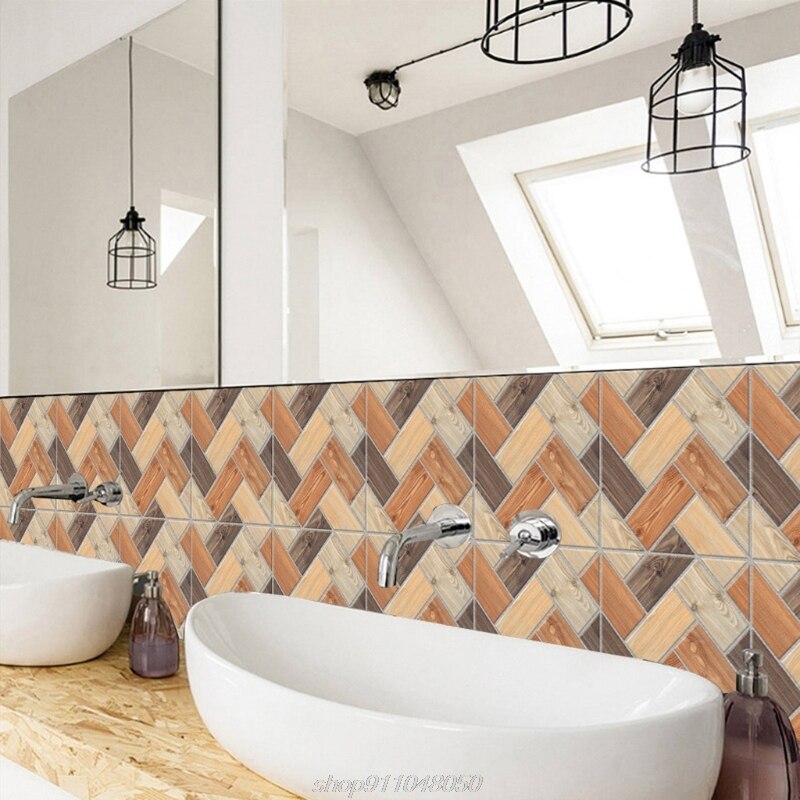 20pcs Imitation Wood Grain Tile Floor Wall Stickers DIY Self Adhesive Kitchen Bathroom Home Decoration A01 21