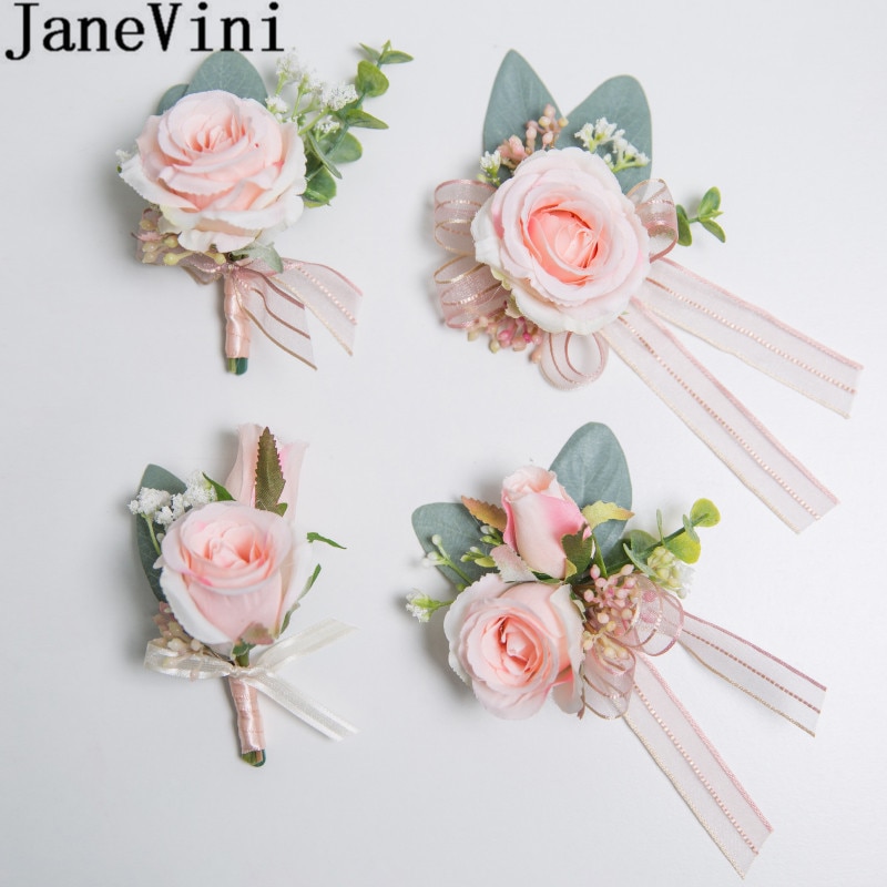 JaneVini romantique Rose Boutinnier mariage Corsages pour marié Pin groomsman artificielle boutonnière boutonnière fleurs Rose broche