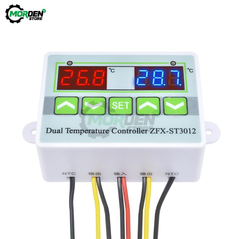 Dc 12V 24V AC110-220V ZFX-ST3012 Digitale Led Dual Thermometer Temperatuurregelaar Thermostaat Incubator Controle Microcomputer: DC 24V RedBlue