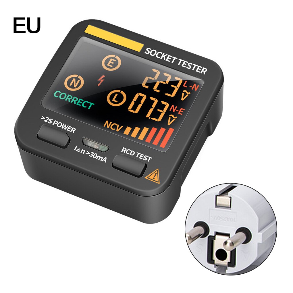 AC11 Digital Smart Socket Tester Digital Socket Adapter Ground Zero Line Phase Check NCV LCD Display Socket Voltage Tester: EU Plug