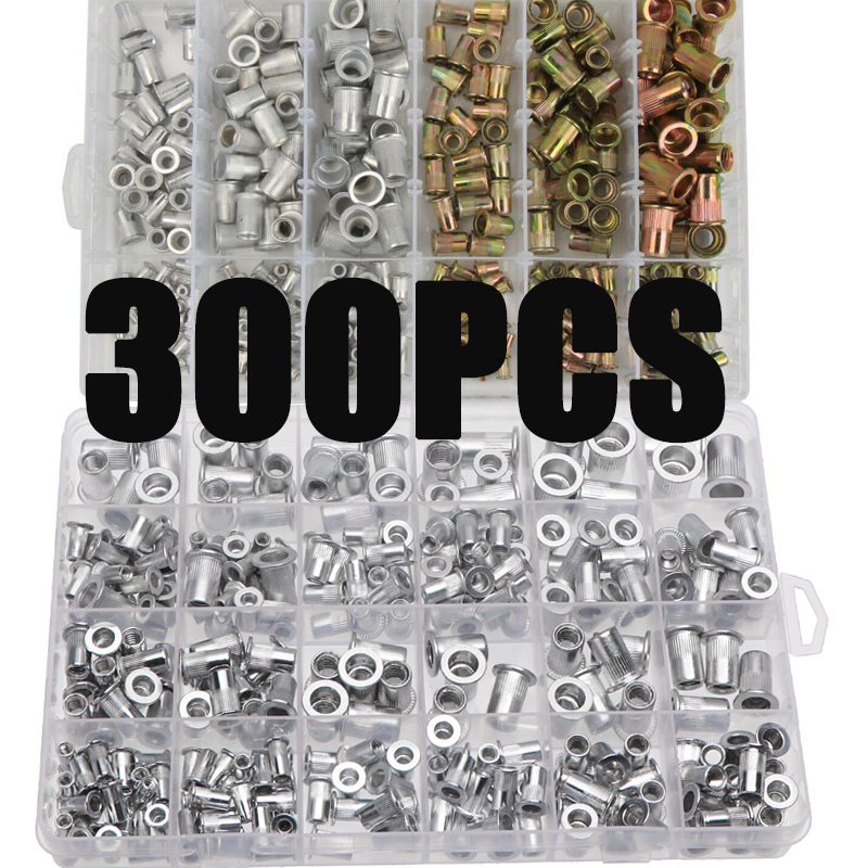 300pcs Rivet Nuts Set Nutserts Aluminum Threaded Insert Nutsert Cap Flat Head Rivet NutsM3 M4 M5 M6 M8 M10
