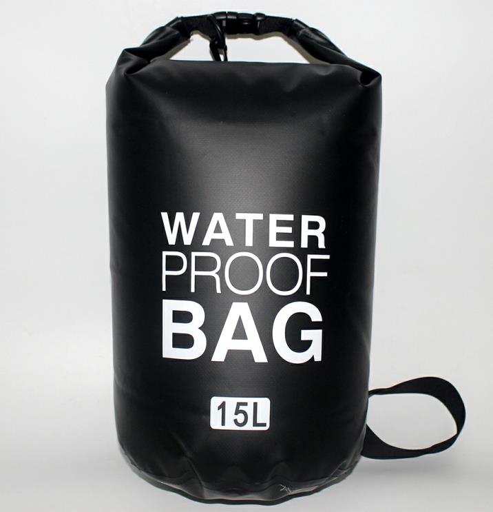 10L 15L Outdoor PVC Swimming Waterproof Dry Ocean Pack Sack Pouch Bag Swim Rafting Impermeable Water Proof Bag: Black 15L