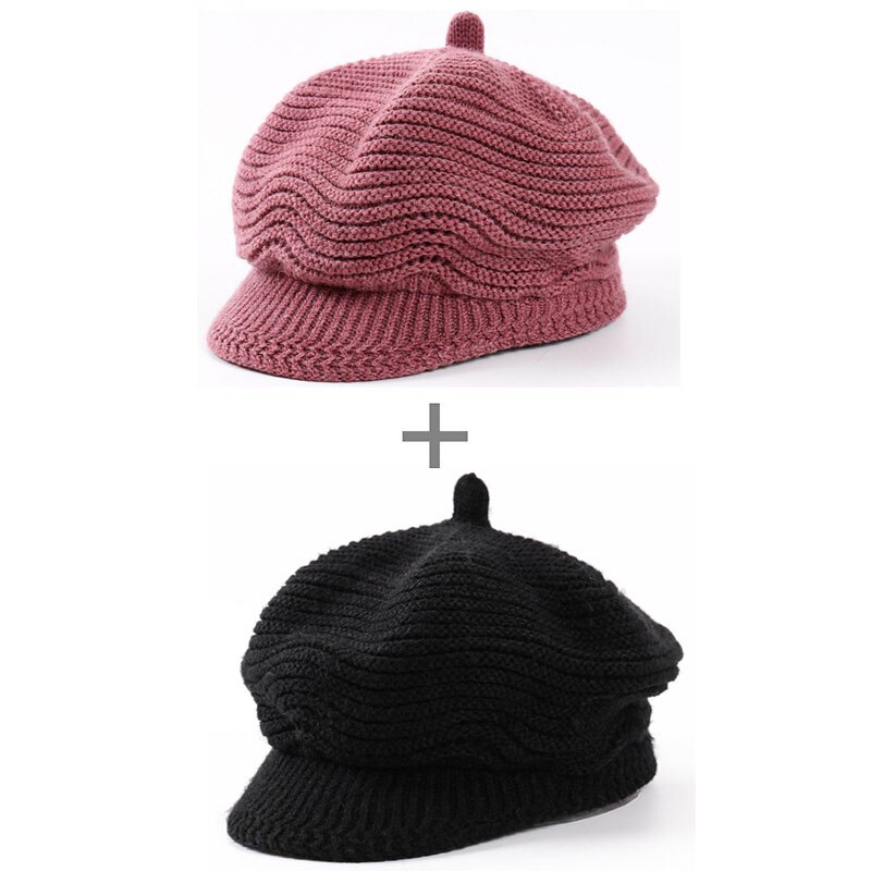 [Aetrends] Vrouw Hoed Gebreide Achthoekige Hoeden Voor Vrouwen Vintage Achthoekige Cap Vrouwen Hoeden Sombrero Mujer Sombrero Z-6598: Purple and Black