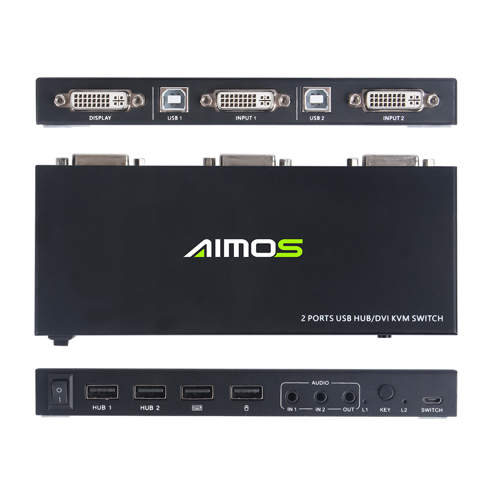 2 Ports DVI KVM Switch USB DVI KVM Switch Box for Sharing Keyboard Mouse Printer Plug Paly Video Display USB Swltch Splitter