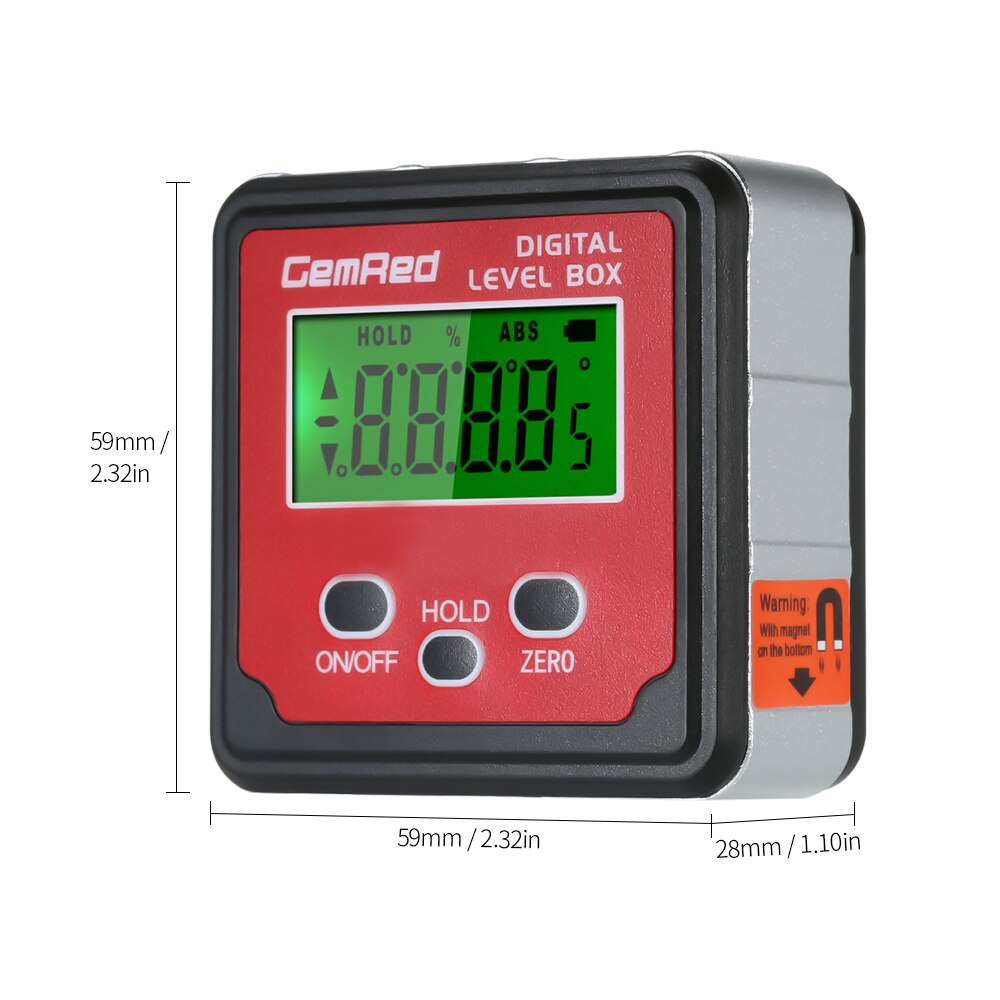 GemRed Level Box Angle Gauge Measuring Tool Digital Angle Finder Inclinometer Level Gauge Magnetic Base