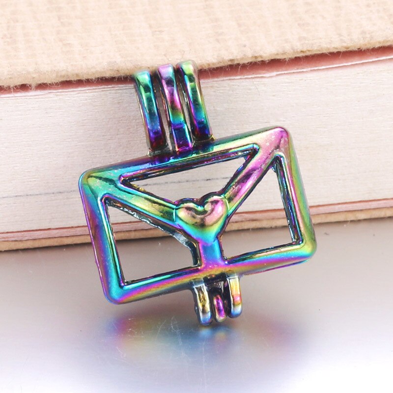 6pcs/lot 16 styles Rainbow Color Pearl Cage Bead Cage Essential Oil Diffuser Locket Pendant DIY Jewelry Making for Oyster Pearl: 040311