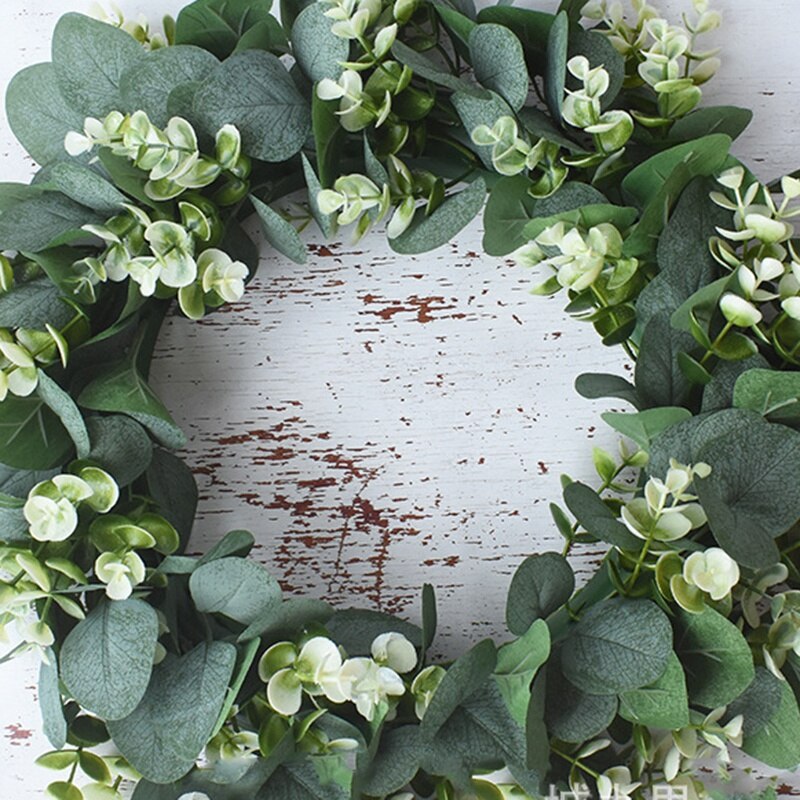 Simulation Eukalyptus Kranz mit Blumen Geeignet für Vorderseite Tür Zauberstab Kamin Fenster Dekoration