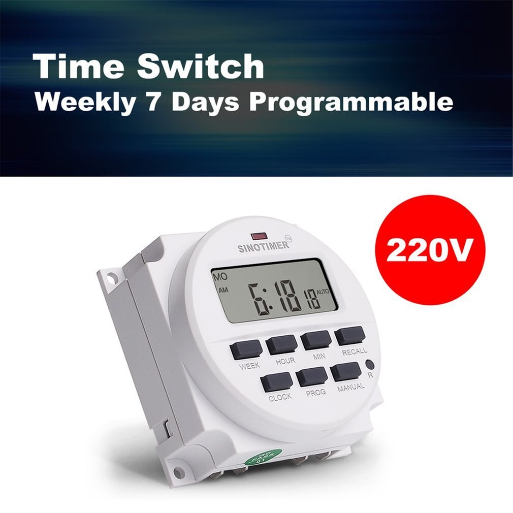 SINOTIMER AC 220V Weekly 7 Days Programmable Digital Time Switch Relay Timer Control Din Rail Mount for Electric Appliance