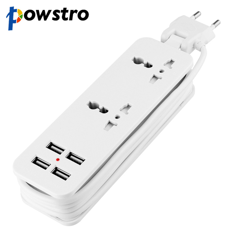 Uitbreiding Socket Outlet Draagbare EU Plug Travel Power Strip Surge Protector met 4 USB Smart Charger Wall Charger Desktop Hub