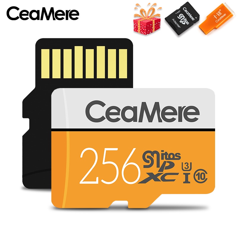 CeaMere tarjeta Micro SD 256GB/128GB/32GB UHS-3 64GB/16GB/8GB Clase 10 UHS-1 tarjeta de memoria Flash de 4GB de memoria Microsd gratis Tarjeta de lector