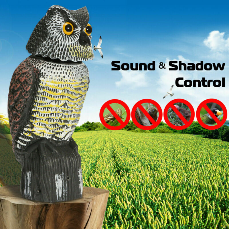 Large Realistic Owl Decoy With Rotating Head Bird Pigeon Crow Scarer Scarecrow