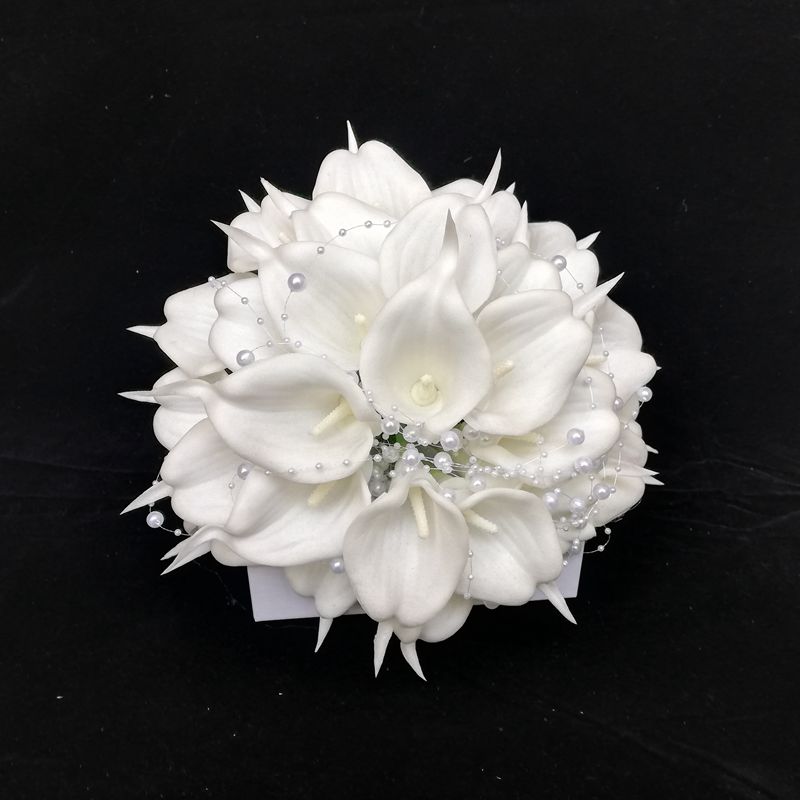 Hvid calla liljer brude buket silke blomster bryllupsbuket naturlig berøring med perler brudepige blomst mariage ramo de novia
