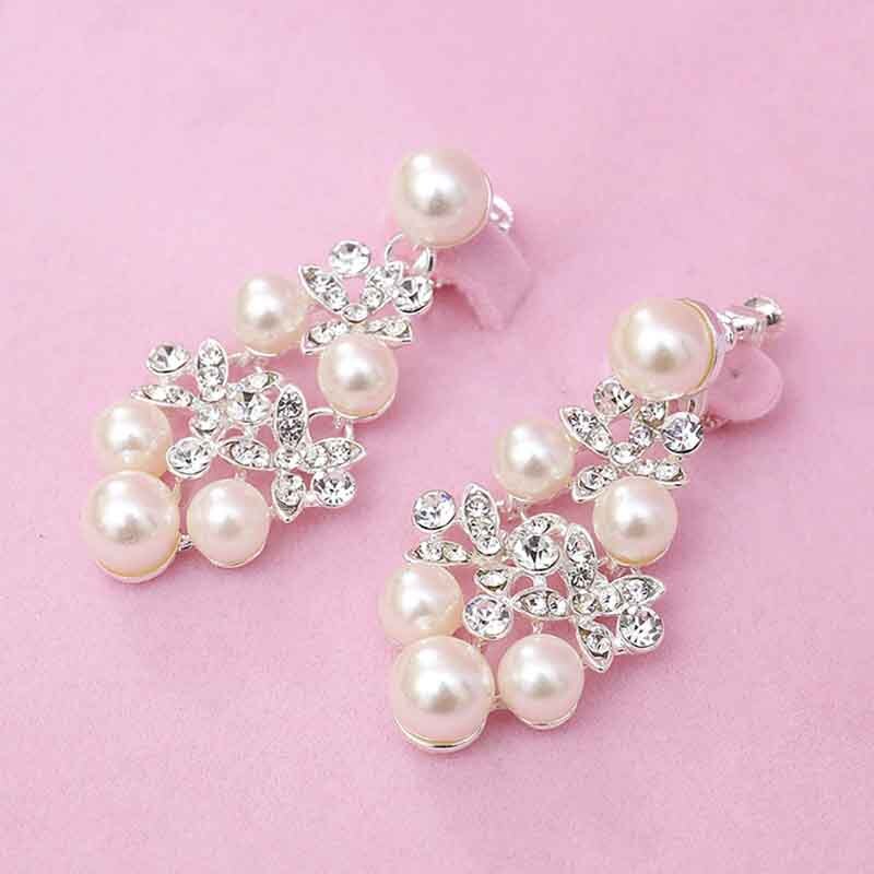 Braut Hochzeit Luxus Glänzende Strass Schmuck Set Simulation Perle Party Haar Schmuck Damen Zarte Tiara Necklack Ohrringe