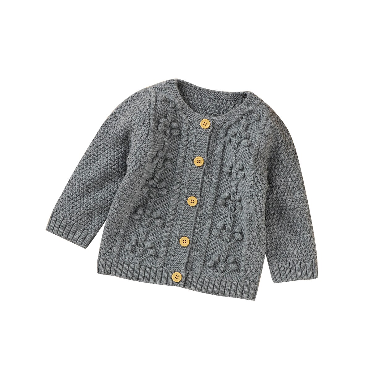 FOCUSNORM 0-24M Del bambino di Inverno Delle Ragazze del Cappotto del Maglione di Maglia Fiori di Stampa A Maniche Lunghe Monopetto Caldo Abiti: Grigio / 24M