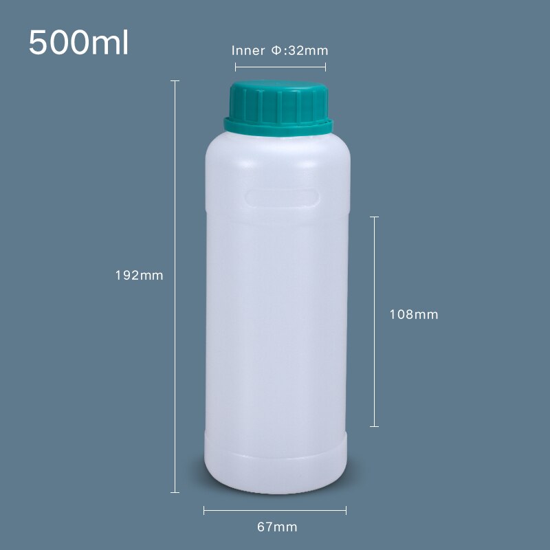 Plastic Bottle with Blue Cap HDPE Material Storage Container for Liquid Reagent Food Grade Sample Bottle: 500ML Translucent