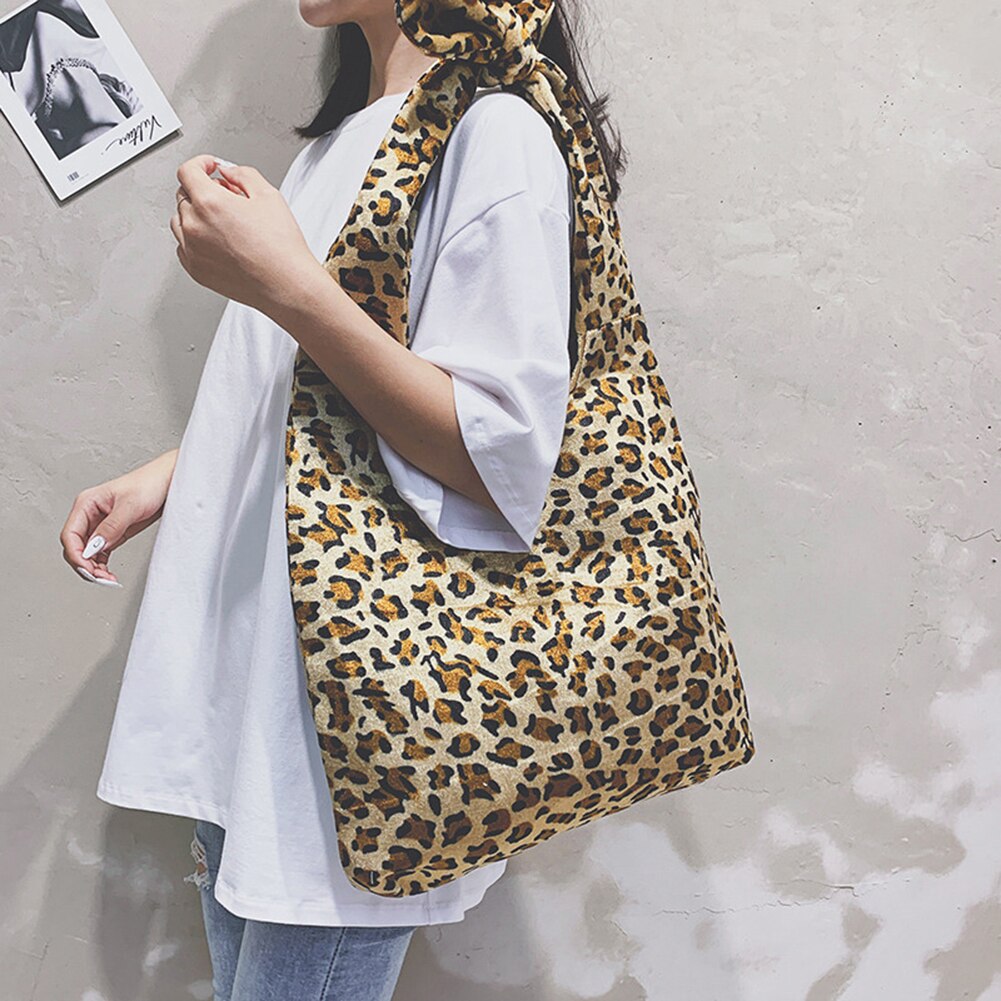 Leopard Tier Muster Schulter Tasche Frauen Krawatte Knoten Plüsch Casual Reise Täglich Totes Handtasche