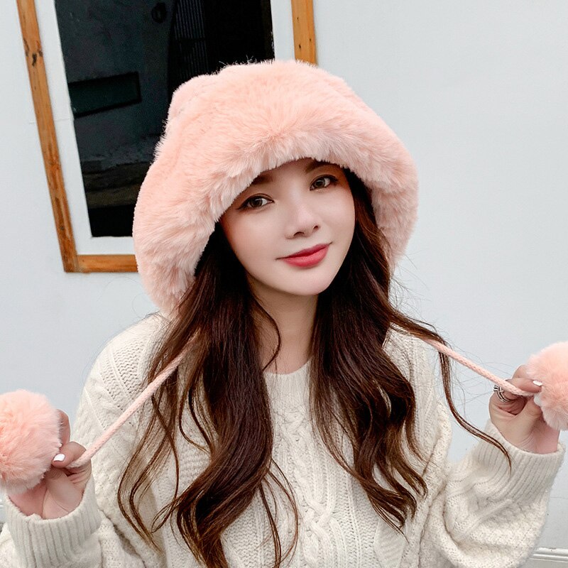Gorro de nieve grueso con pompones para mujer, gorro cálido de punto, suave, , para esquí, Invierno