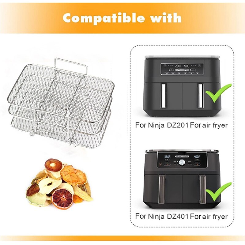 Grill Stand Air Fryer with Three Stackable Layers Food Grade Stainless Steel Dehydrator Rack Accessories