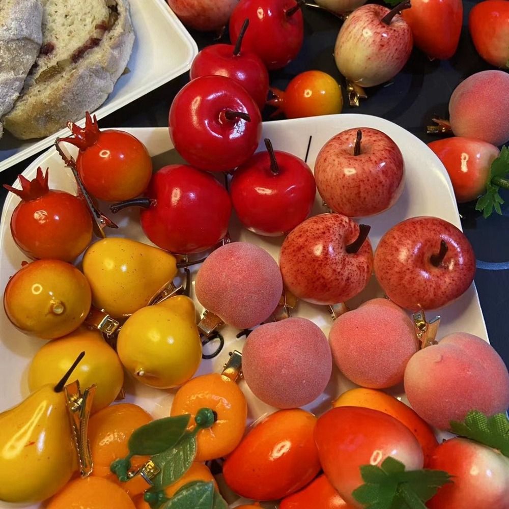 Horquilla de fruta de simulación de cereza dulce, comida falsa de limón, pinza para el pelo bonita, accesorios para el cabello de dibujos animados para mujer, diario