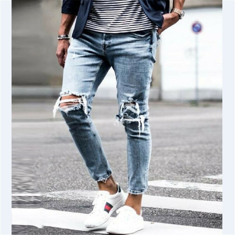 Men Thin Skinny Jeans For Men Hip Hop Trousers Male Clothes Long Pencil Pants Ripped Jeans Slim Spring Hole