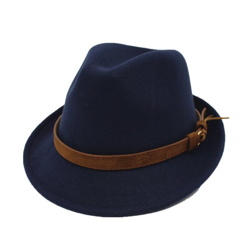 Ozyc ull kvinnor män fedora hatt för vinter höst lady gangster trilby filt homburg kyrka jazz hatt storlek 55-58cm: Marin
